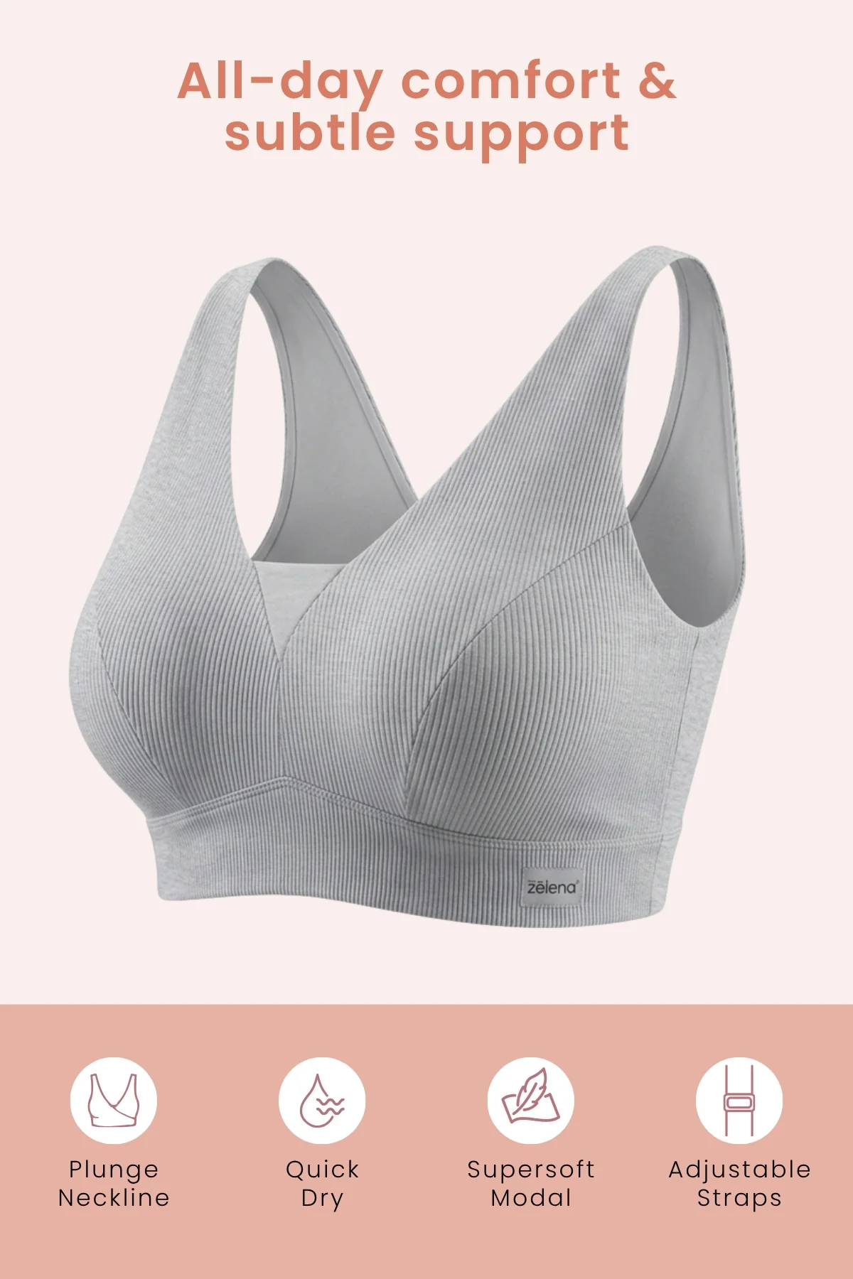 Sera Fine-Rib Bra - Grey Melange - Image 4