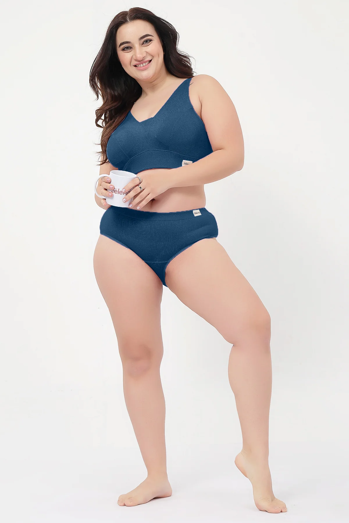 Sera Fine Rib Bra & Mid Rise Panty Set - Airforce - Image 11