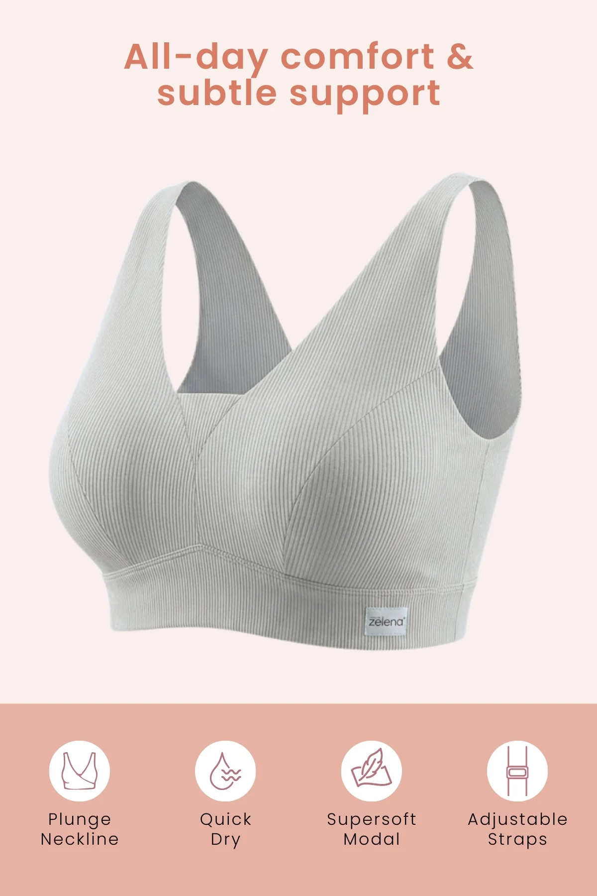 Sera Fine Rib Bra & Mid Rise Panty Set - Grey Melange - Image 7
