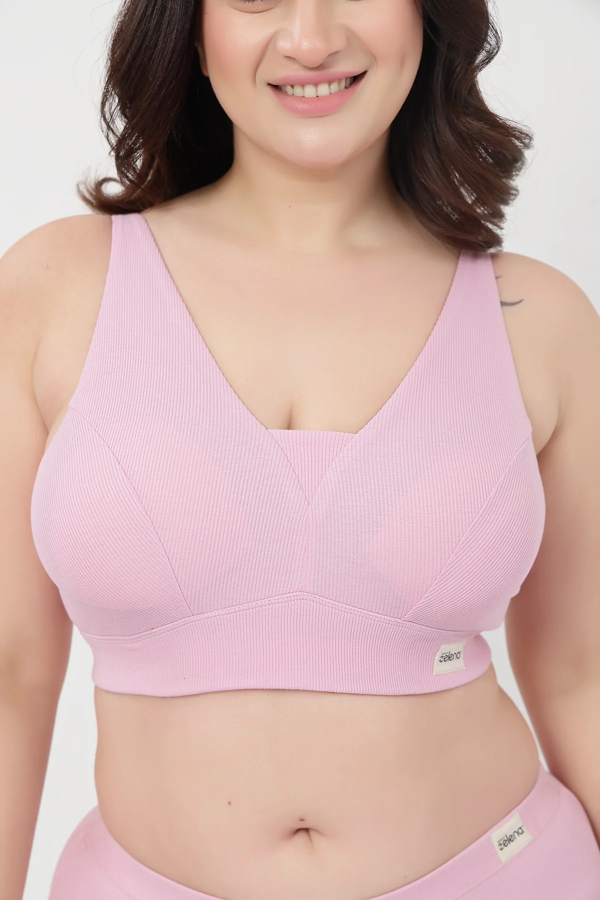 Sera Fine Rib Bra & Mid Rise Panty Set - Pink - Image 4