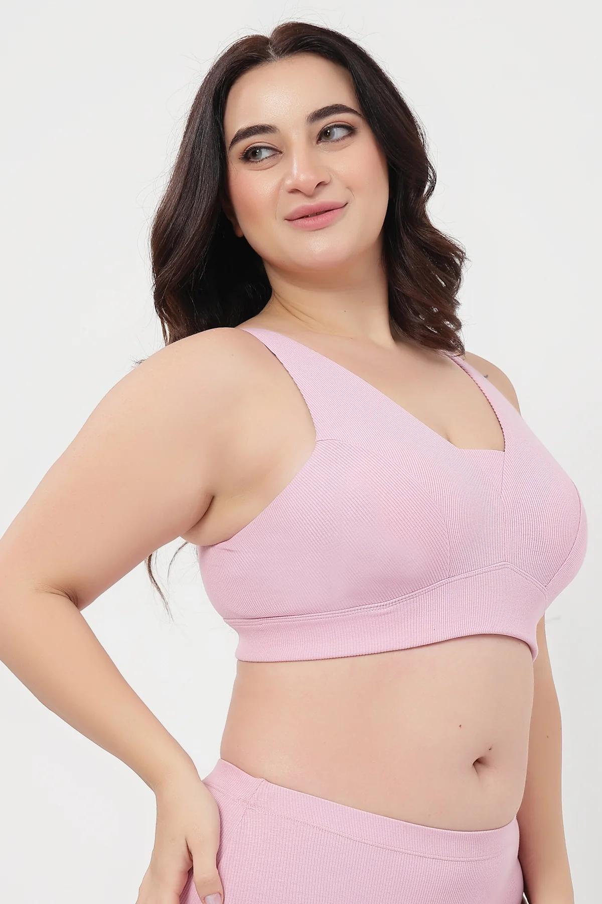 Sera Fine Rib Bra & Mid Rise Panty Set - Pink - Image 5