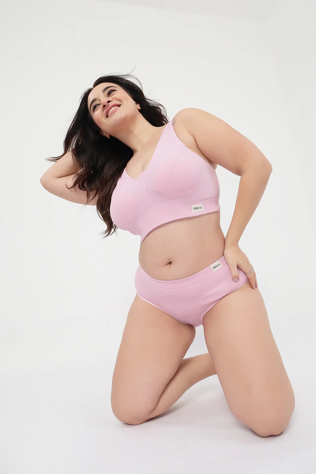 Sera Fine Rib Bra & Mid Rise Panty Set - Pink - Image 8