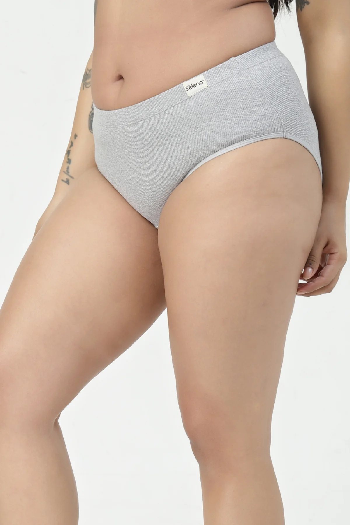 Sera Fine Rib Mid Rise Hipster - Grey Melange