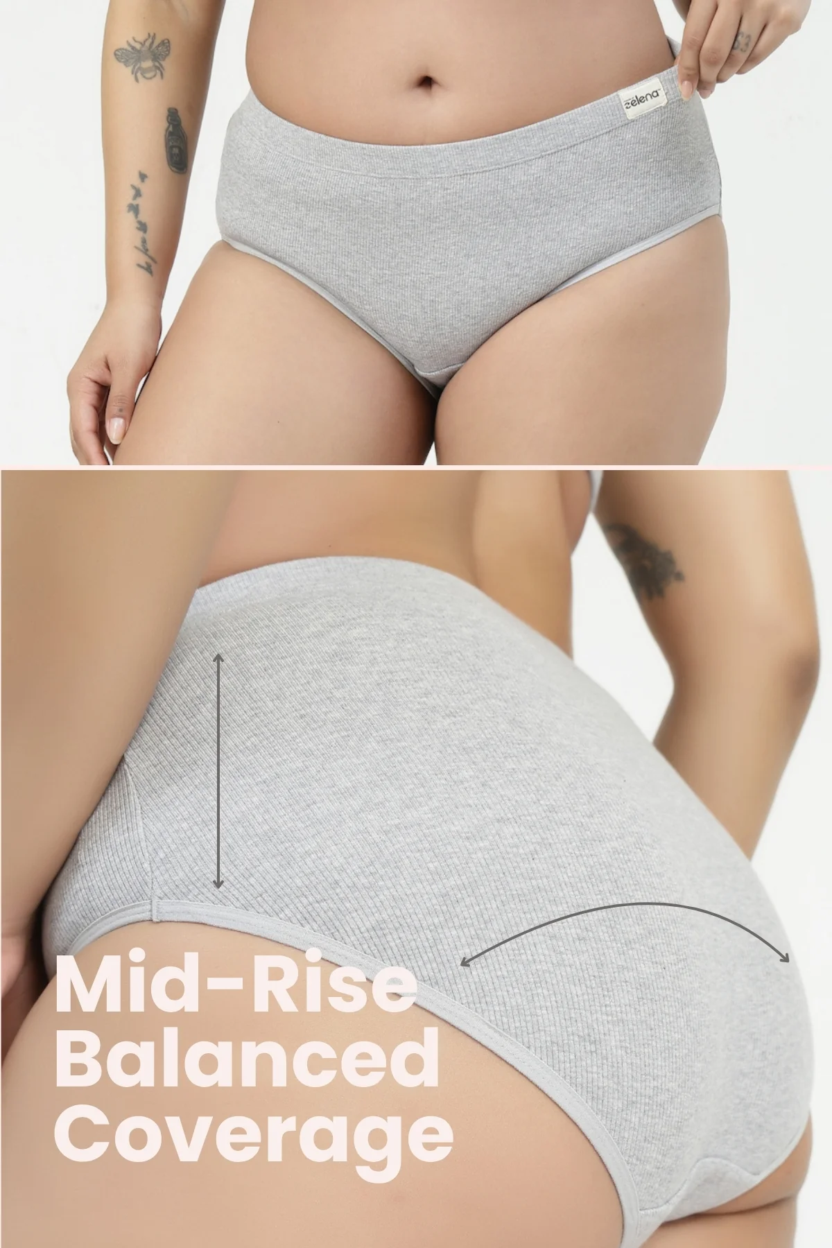 Sera Fine Rib Mid Rise Hipster - Grey Melange - Image 4