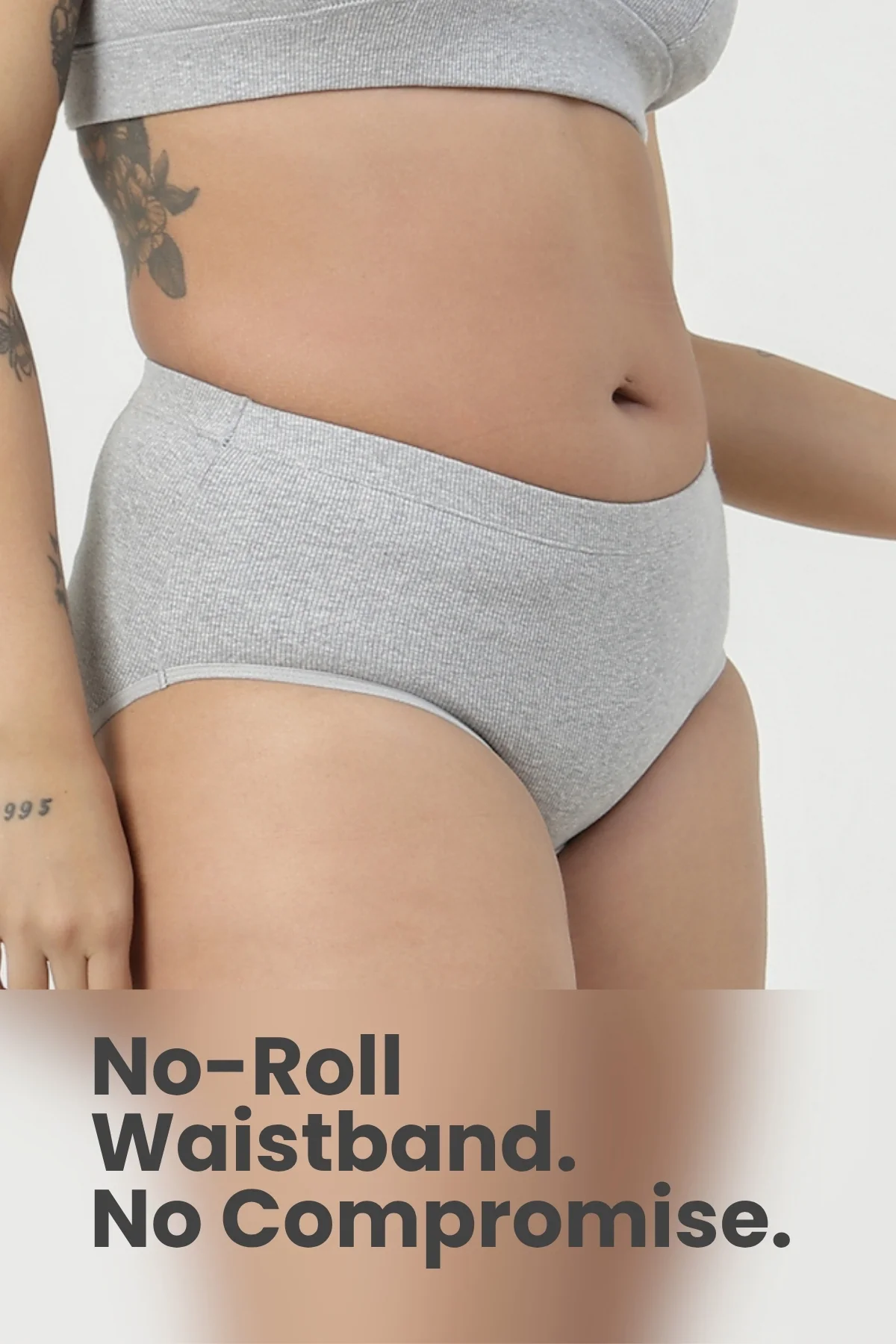 Sera Fine Rib Mid Rise Hipster - Grey Melange - Image 6