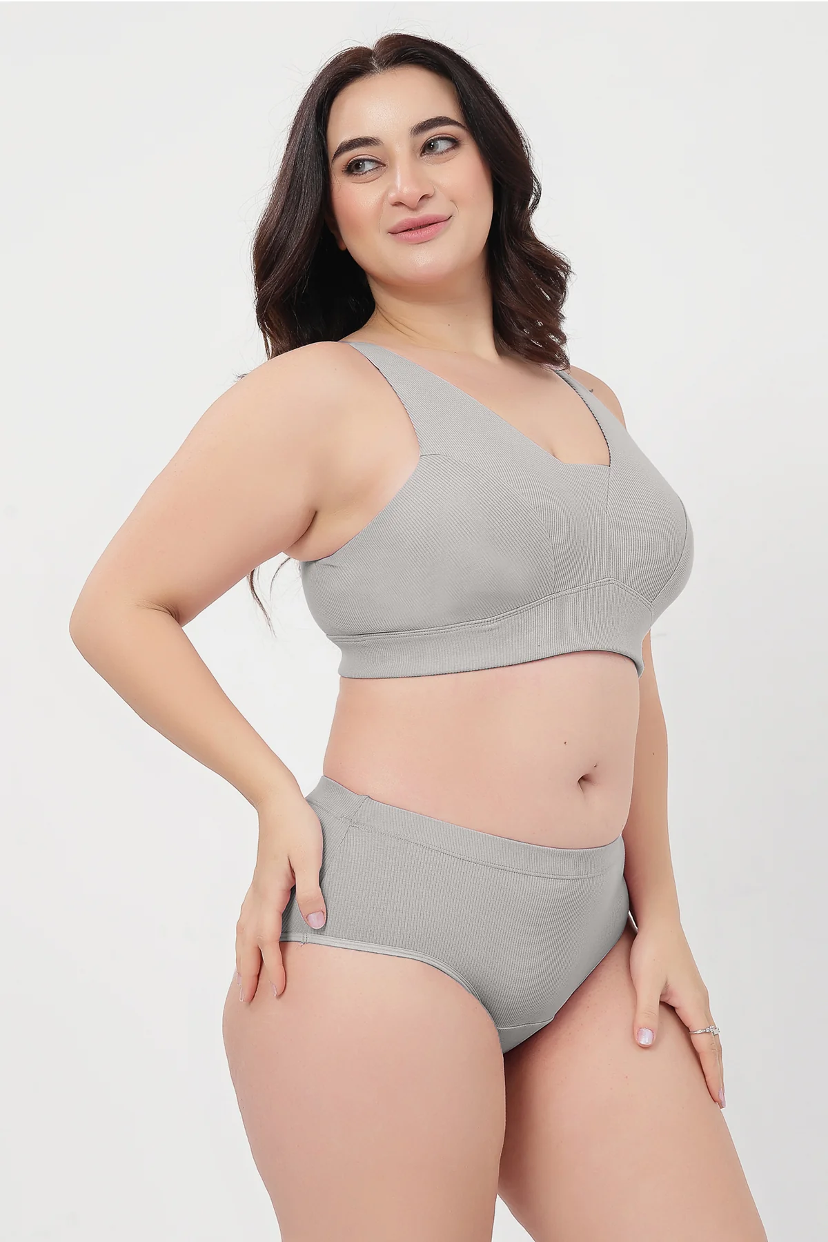 Sera Fine Rib Mid Rise Hipster - Grey Melange - Image 9