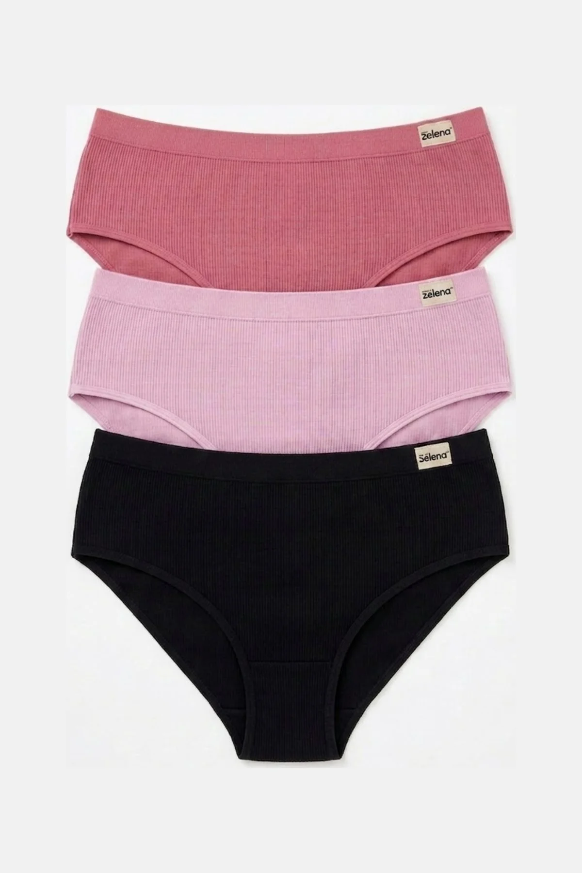 Sera Fine Rib Mid Rise Hipster Pack of 3 - (Blush, Pink, Black)