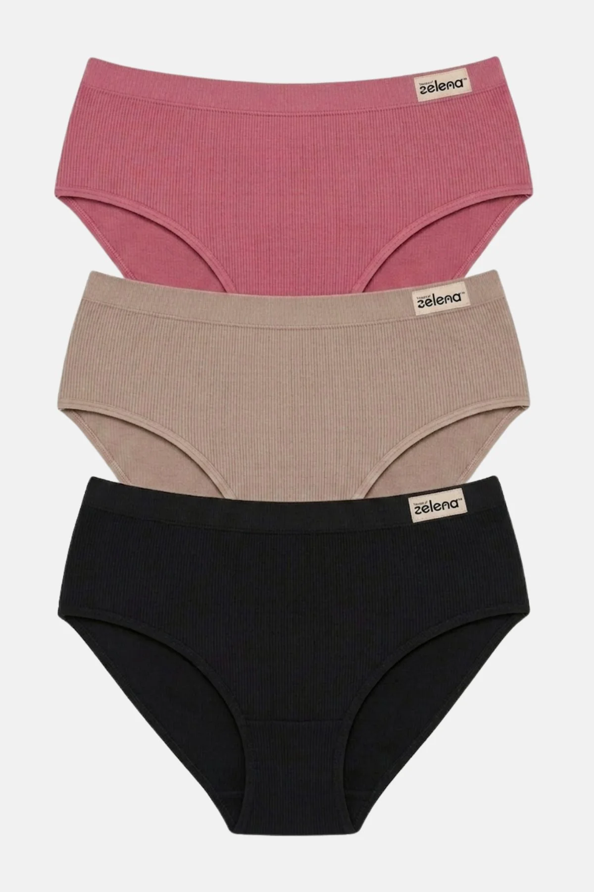 Sera Fine Rib Mid Rise Hipster Pack of 3 - (Skin, Blush, Black)