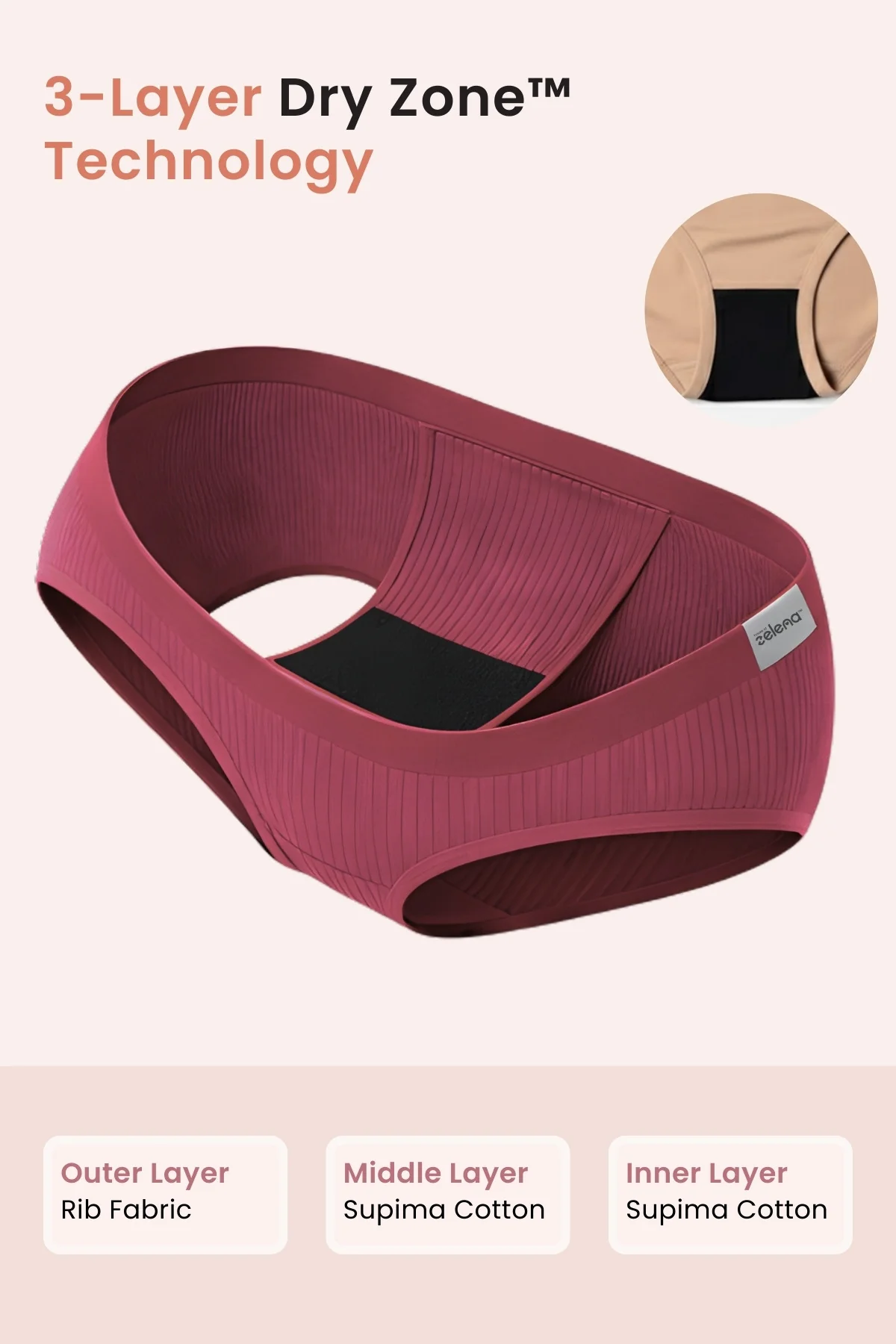 Sera Fine Rib Mid Rise Hipster Pack of 3 - (Skin, Blush, Black) - Image 3
