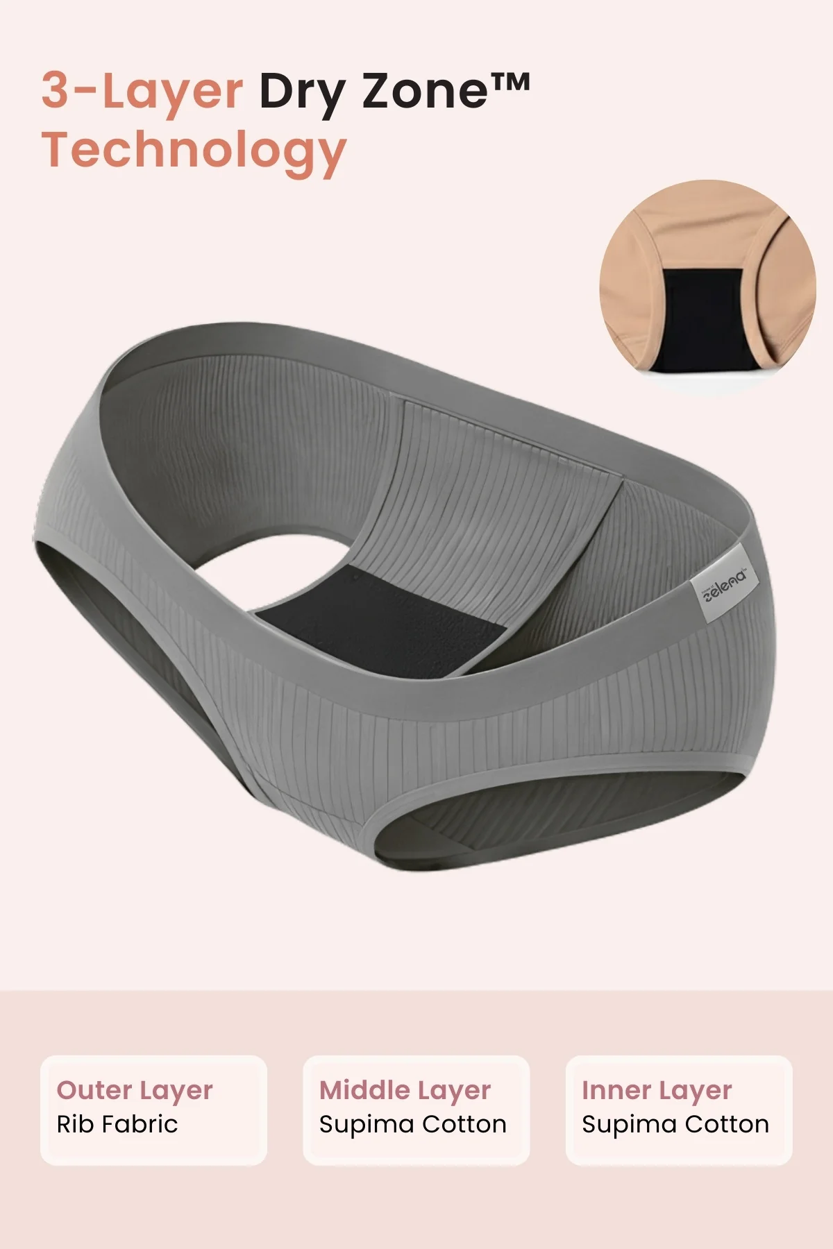 Sera Fine Rib Mid Rise Hipster Pack of 3 - (Skin, Grey Melange, Black) - Image 3