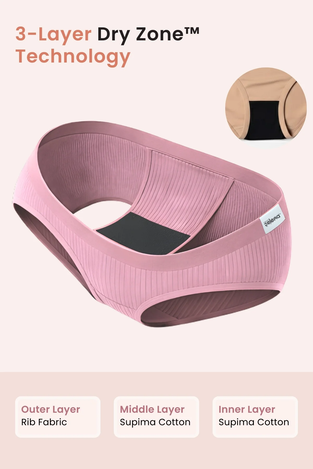 Sera Fine Rib Mid Rise Hipster Pack of 3 - (Skin, Pink, Black) - Image 3