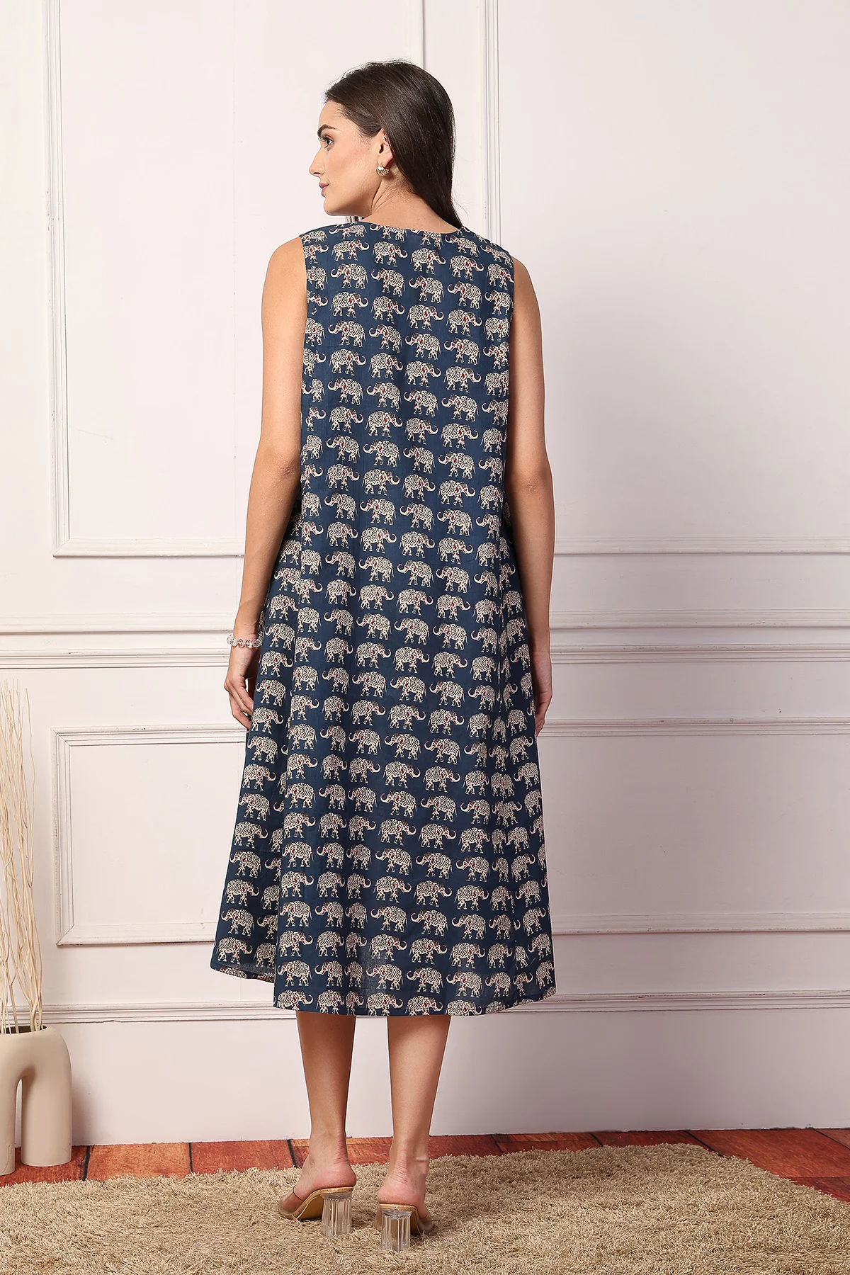 Sleeveless All Over Printed Maternity Feeding Dress - Navy - Image 3