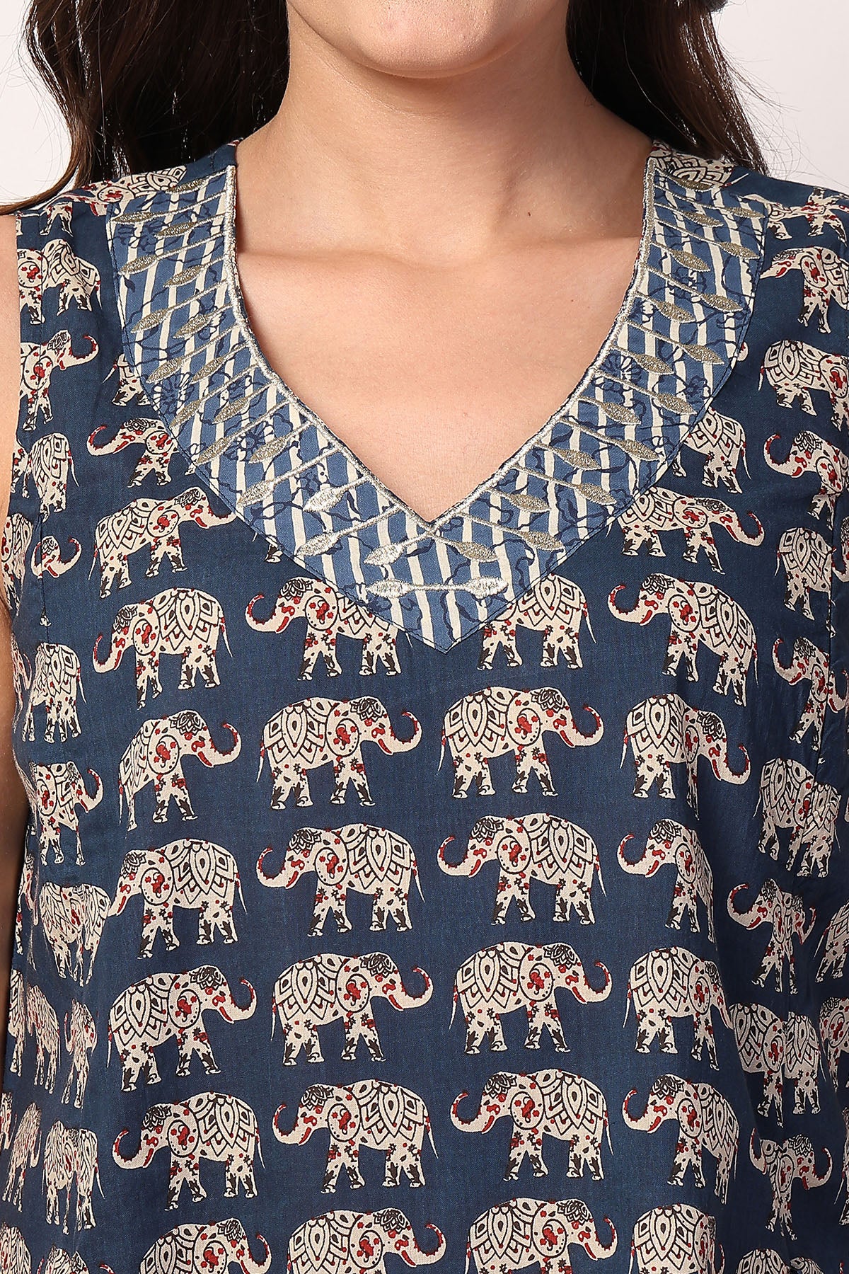 Sleeveless All Over Printed Maternity Feeding Dress - Navy - Image 6