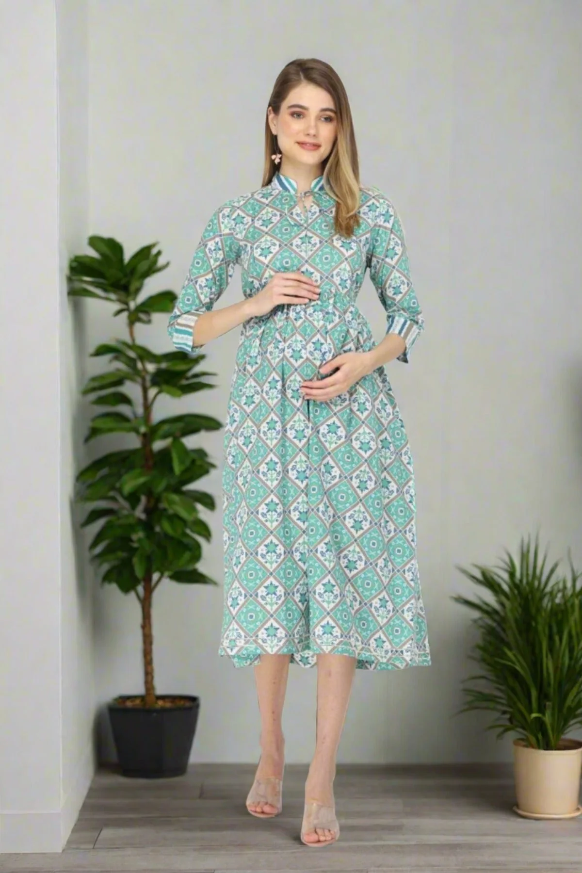 Teal and white feeding & maternity Kurtis