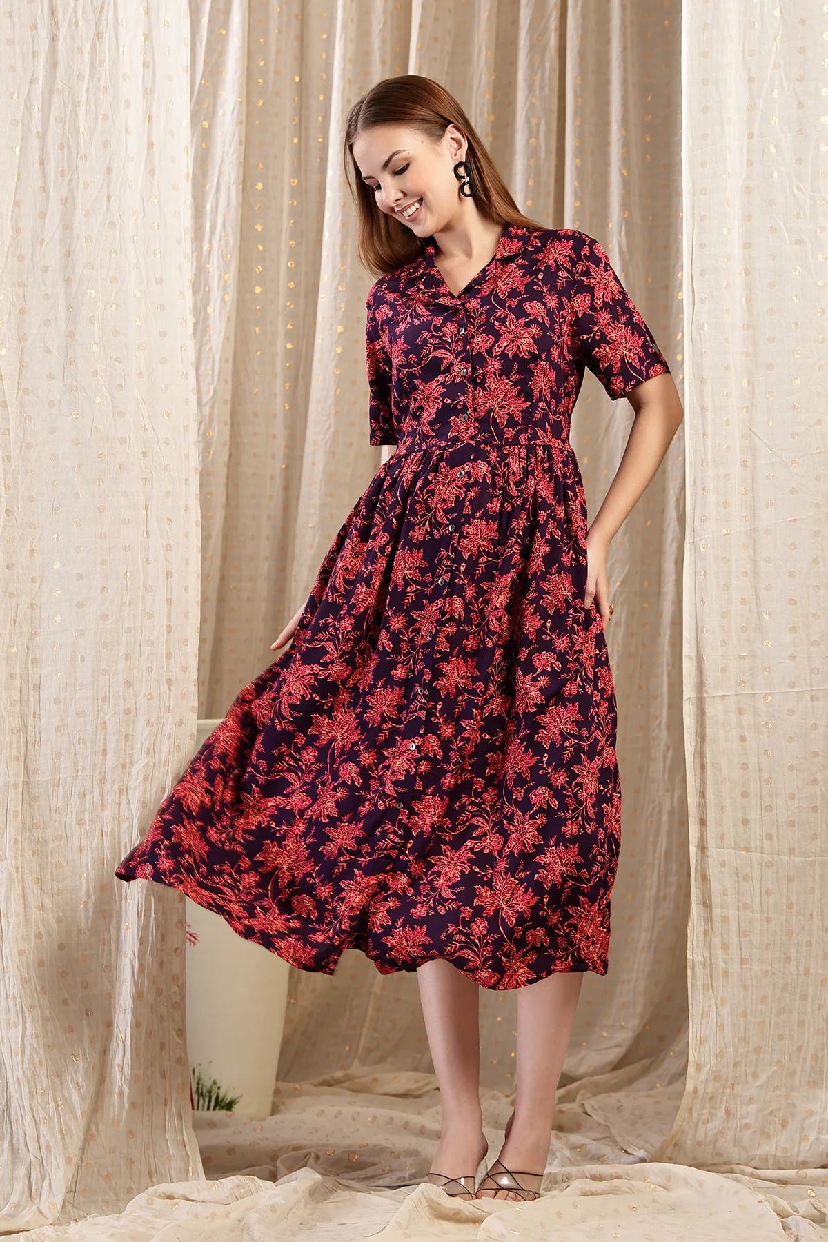 The Red Floral Printed Zipless Feeding Shirtdress