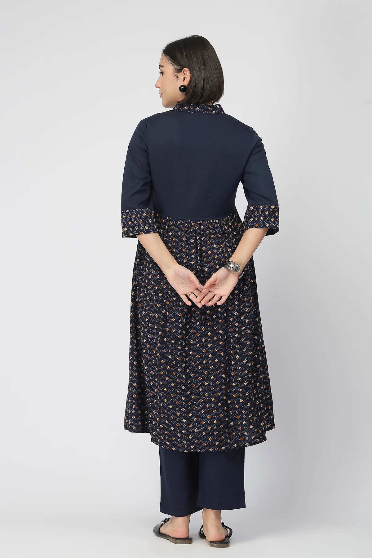 Maternity Zipless Feeding Kurta Set -Navy Blue - Image 3