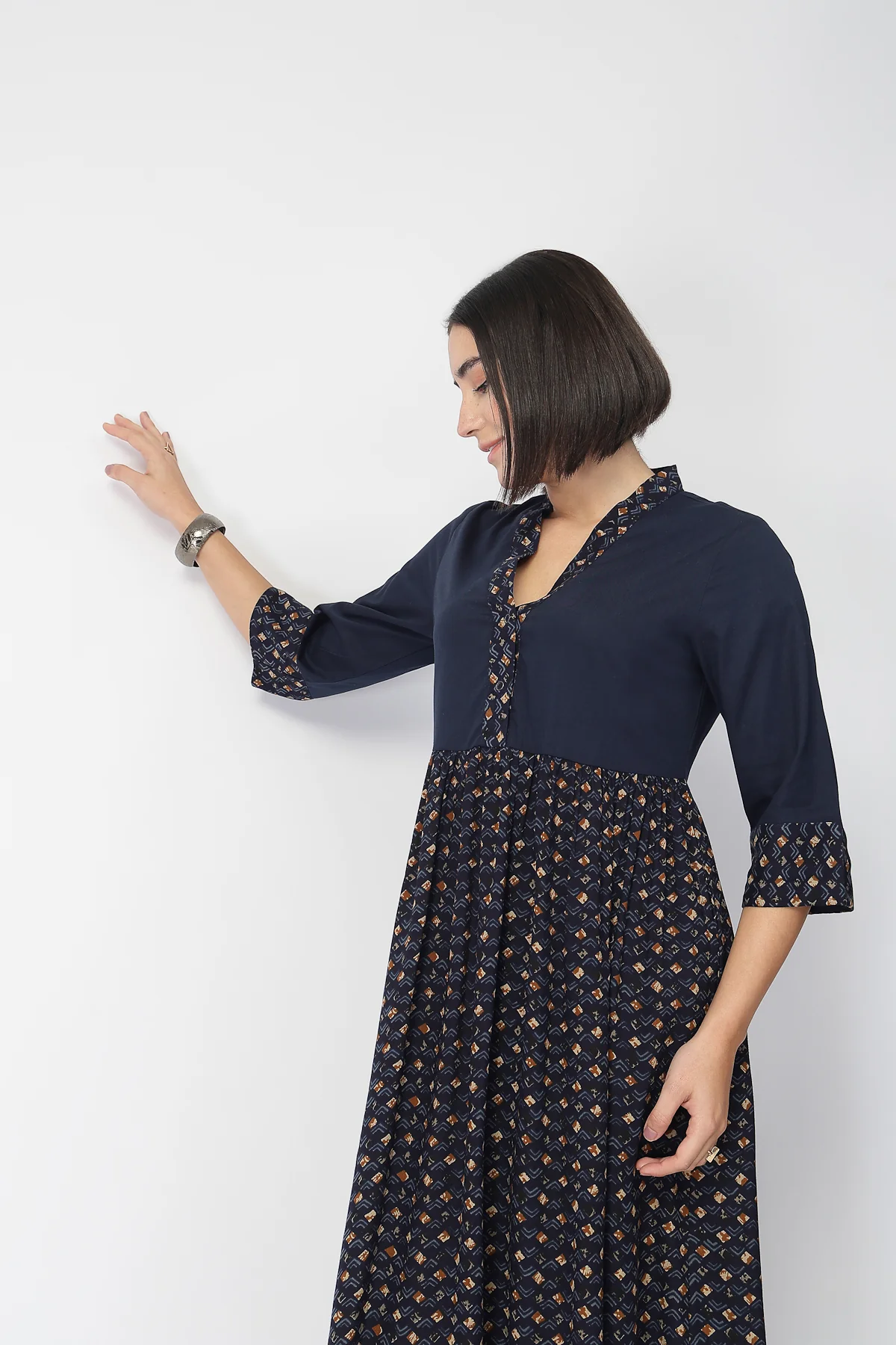 Maternity Zipless Feeding Kurta Set -Navy Blue - Image 9