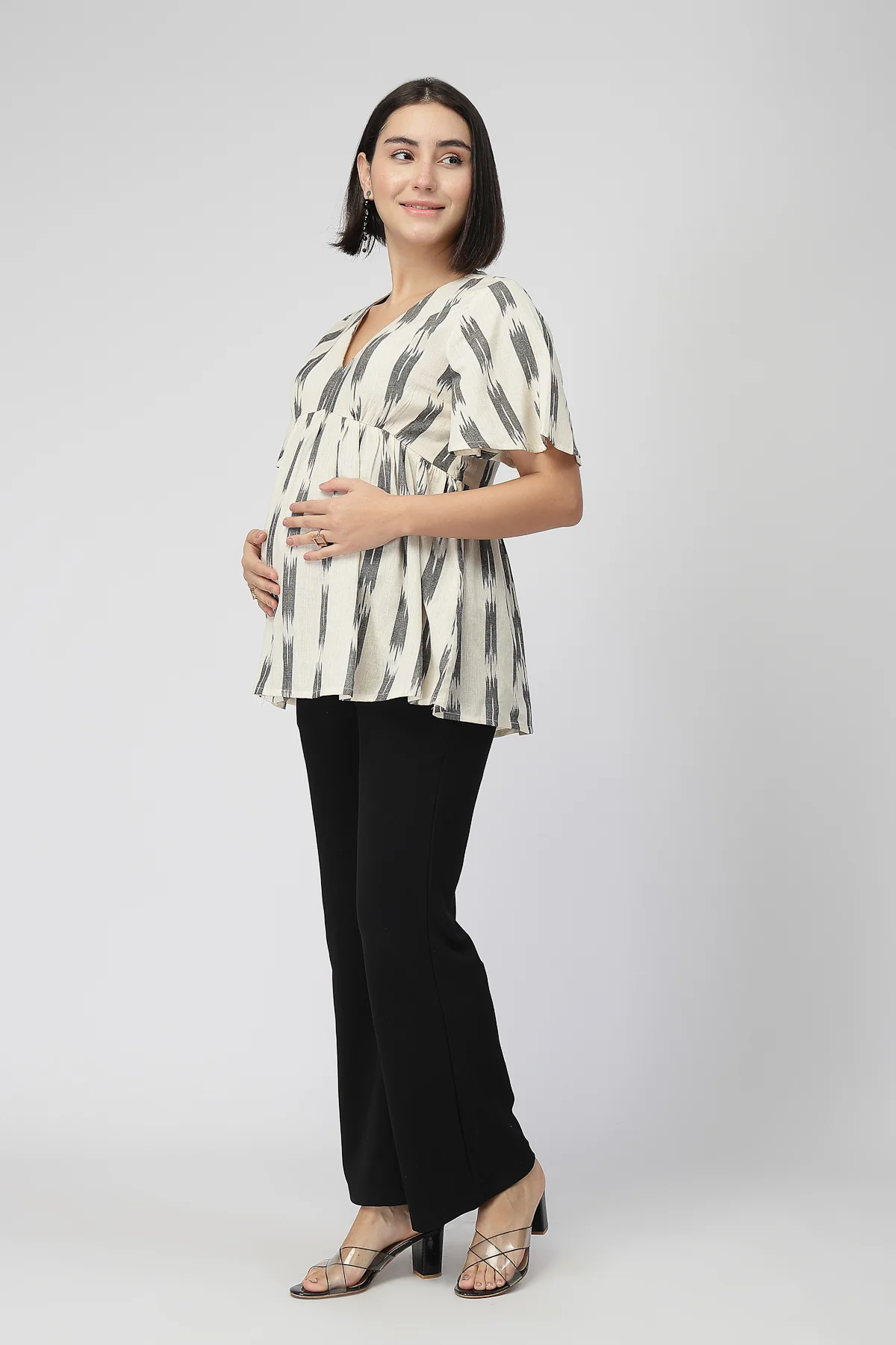Broad Ikat Gathered Top with Zip - OFF-WHITE - Image 7
