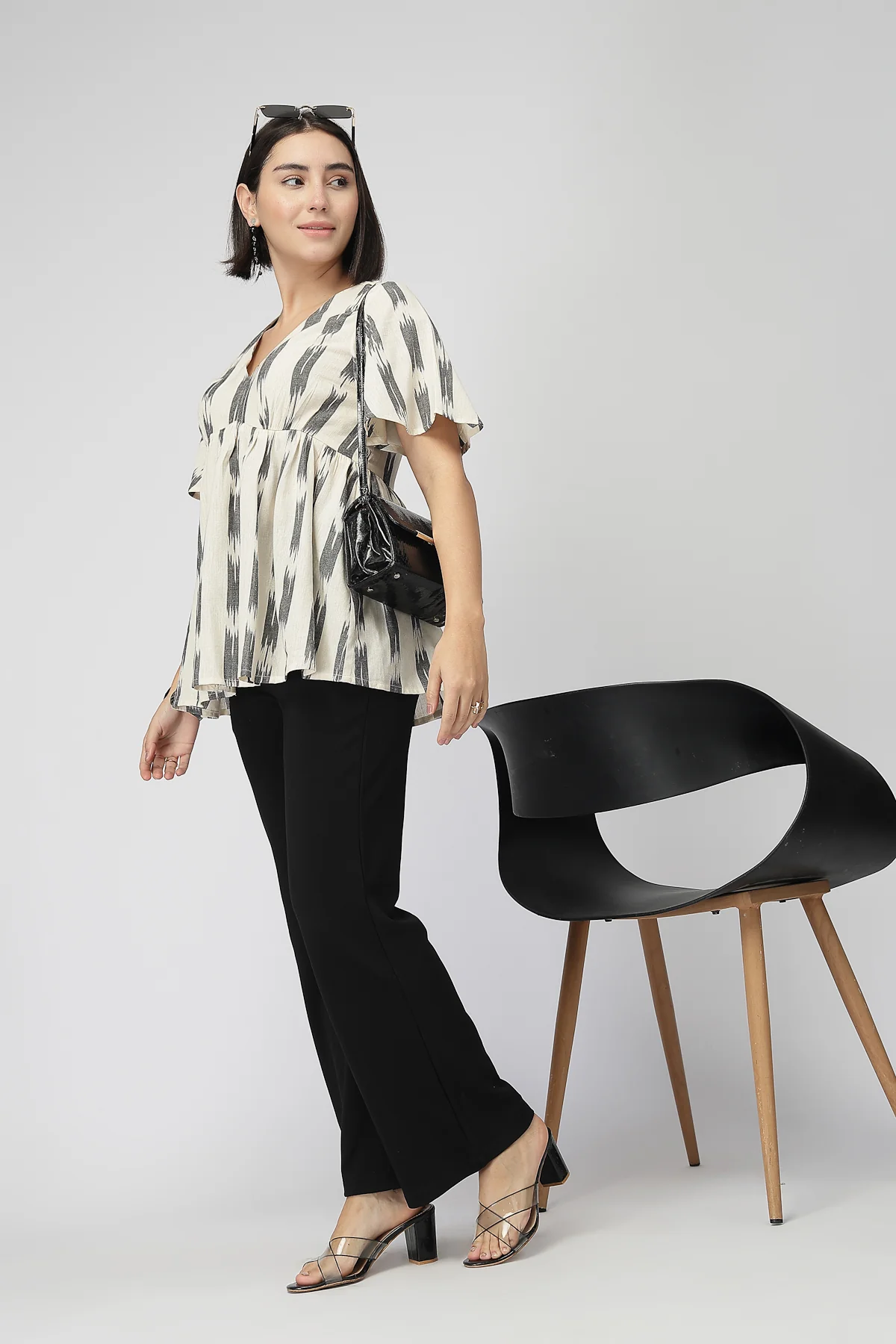 Broad Ikat Gathered Top with Zip - OFF-WHITE - Image 8