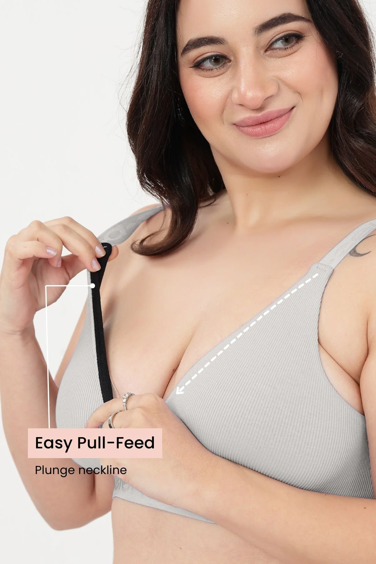 Zena Fine-Rib Bra Pack of 3 - ( Rose Gold, Lavender & Grey Melange ) - Image 2