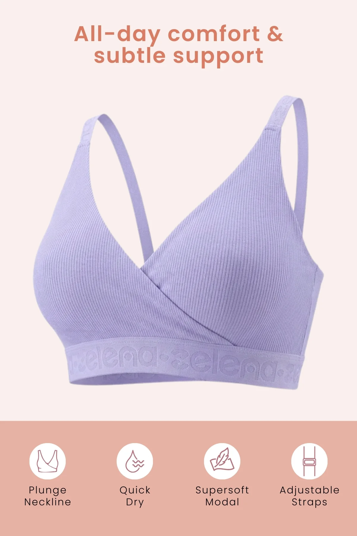 Zena Fine-Rib Bra Pack of 3 - ( Rose Gold, Lavender & Grey Melange ) - Image 3